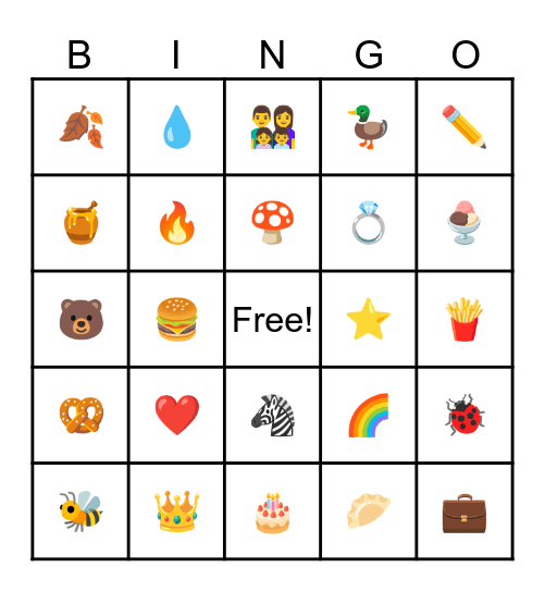 Activity Game Bingo Card