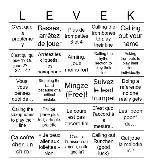 LEVEK Bingo Card