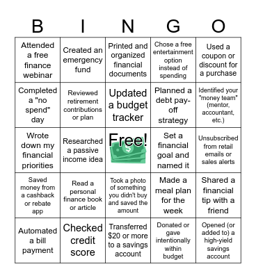 Financial Wellness Bingo Card