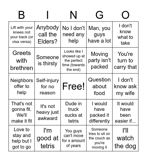 Moving Bingo Card