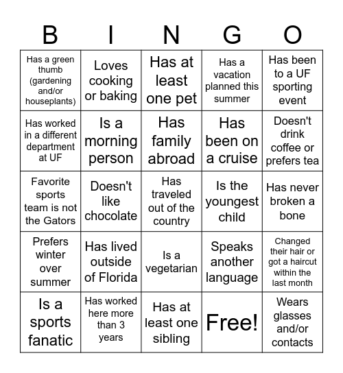 Coworker Bingo Card