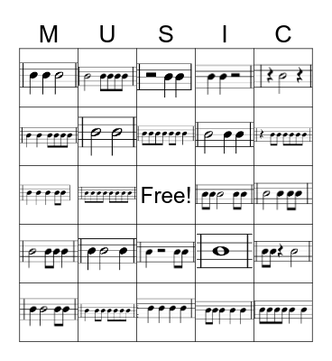 Counting Rhythm Bingo Card