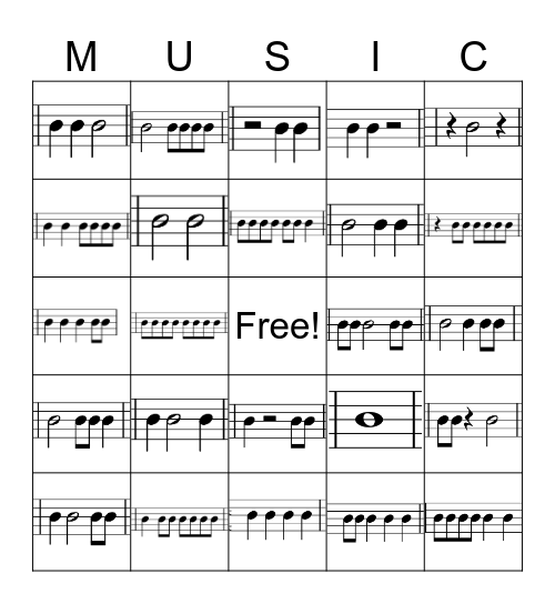 Counting Rhythm Bingo Card