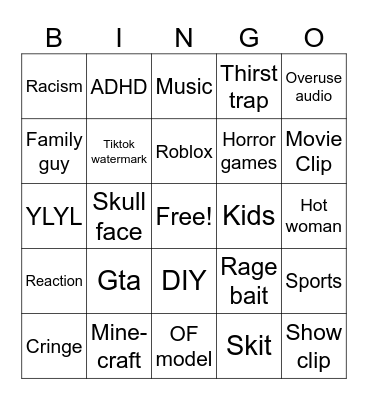 YouTube shorts bingo Card
