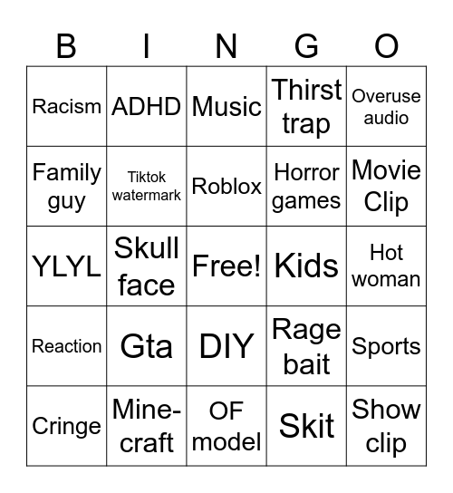 YouTube shorts bingo Card