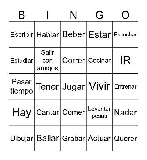 Acciones - Unidad 2 Bingo Card