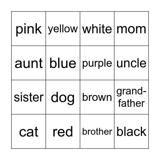 LOTERIA - Los colores y la familia Bingo Card