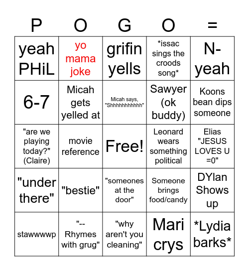 band bingo Card
