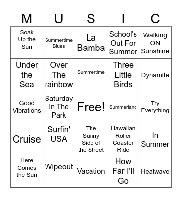 Summer Music Bingo Card
