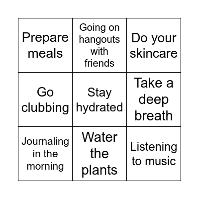 Daily Habits Bingo Card