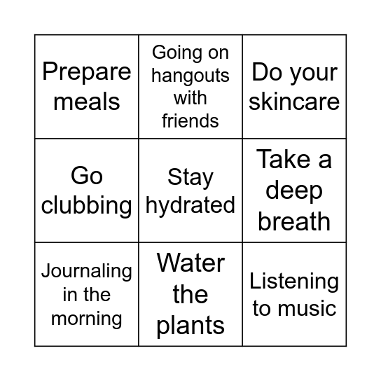Daily Habits Bingo Card