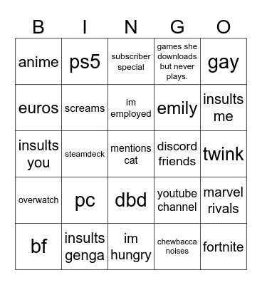 Grimm bingo sheet Bingo Card