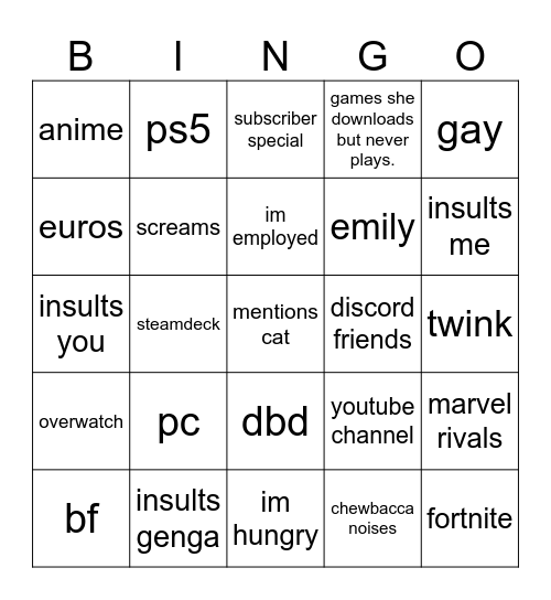Grimm bingo sheet Bingo Card