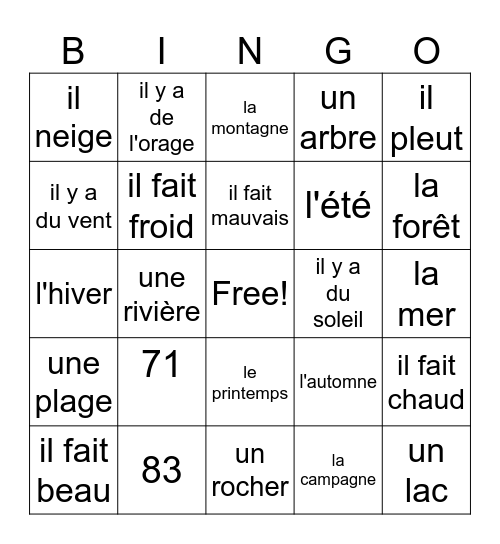 UNITÉ 6 Bingo Card