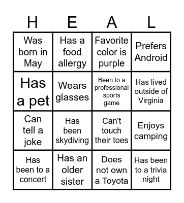 HUMAN BINGO Card