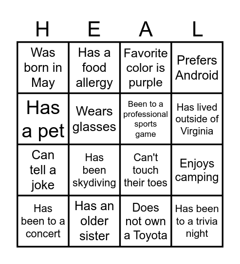 HUMAN BINGO Card