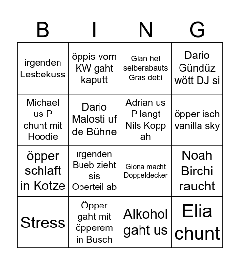 Abschlussparty Bingo Card