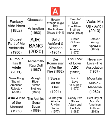 BANDS THAT START WITH THE LETTER "A" Bingo Card