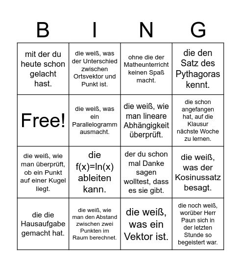 Suche eine Person, ... Bingo Card