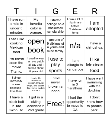 Kennedy Get Together Bingo Card