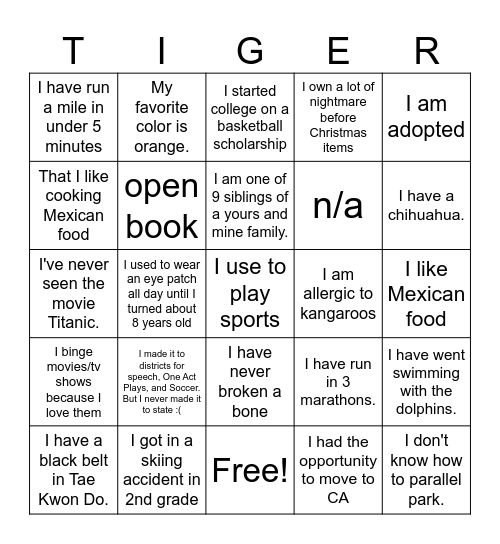 Kennedy Get Together Bingo Card