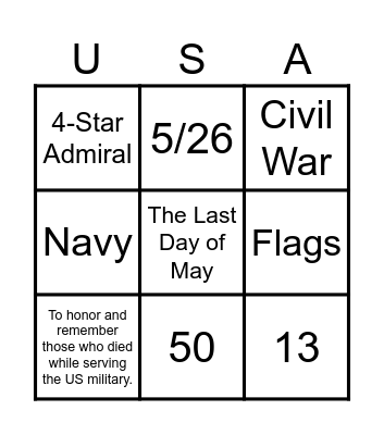 Memorial Day Trivia Bingo Card