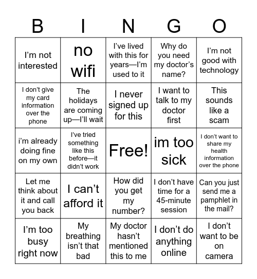 Objection Bingo Card