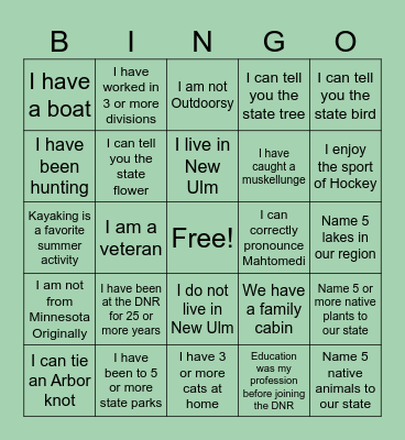 DNR Coffee Hour Bingo Card