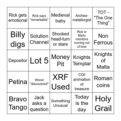 Curse of Oak Island Bingo Card
