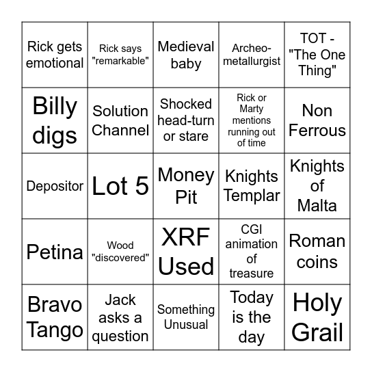 Curse of Oak Island Bingo Card