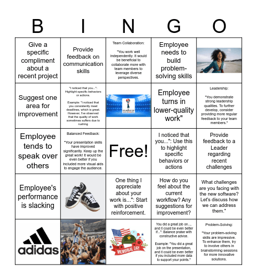 Feedback Bingo Card