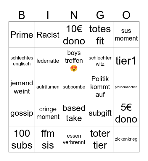 mädchen wg Bingo Card