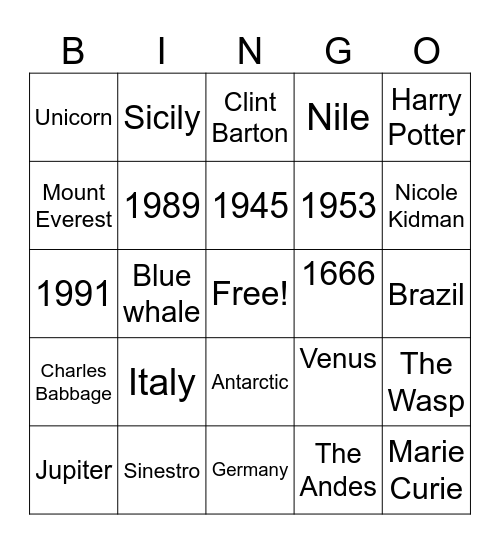 Untitled Bingo Card