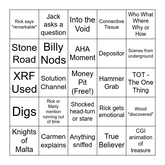 Curse of Oak Island Bingo Card