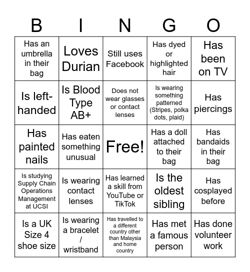 Human Bingo - Write the Names! Bingo Card