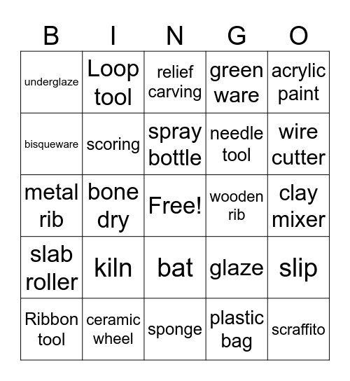 Ceramic Bingo! Bingo Card