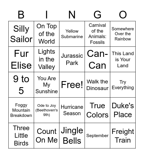 ABS Song Bingo Card