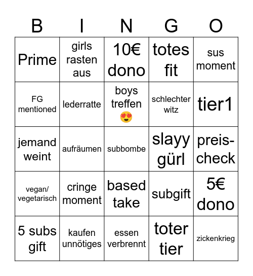 mädchen wg einkauf Bingo Card