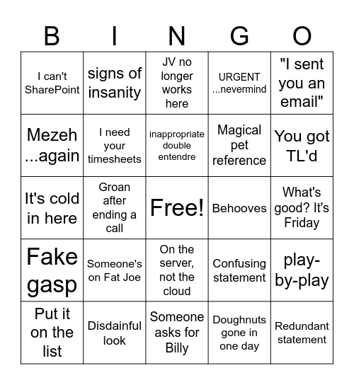 Round Two Bingo Card