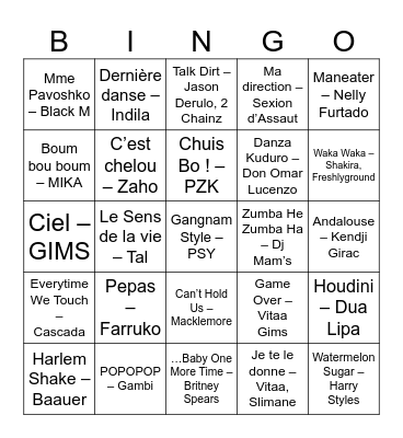 Bingo Musical 2.0 Bingo Card