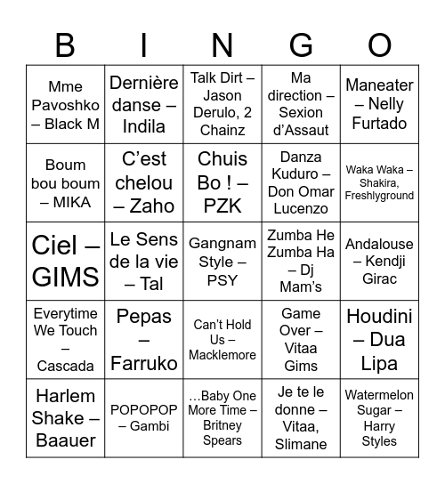 Bingo Musical 2.0 Bingo Card