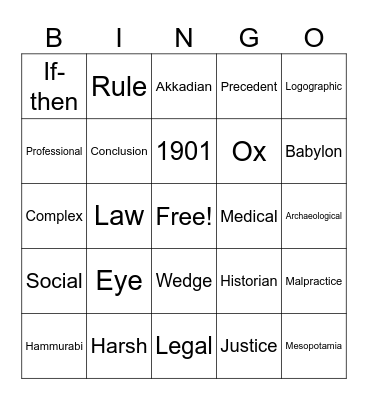 Hammurabi's Code of Laws Bingo Card