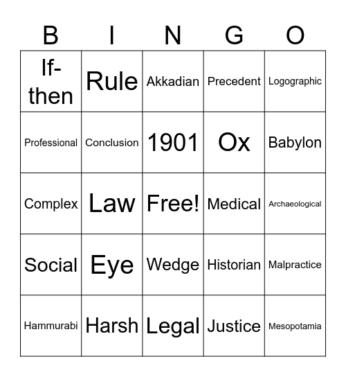 Hammurabi's Code of Laws Bingo Card
