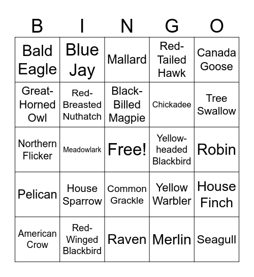 Saskatchewan Birds Bingo Card