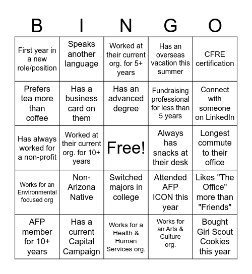 AFP Mentee/Board Happy Hour BINGO! Bingo Card