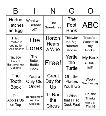 Dr. Seuss Bingo Card