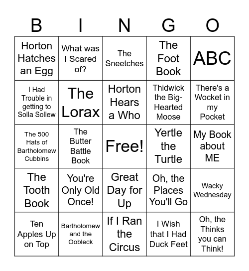 Dr. Seuss Bingo Card