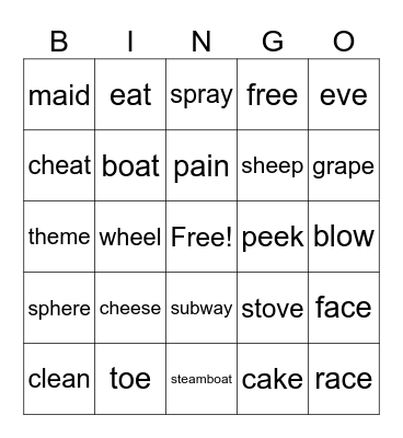 LONG VOWEL  SOUNDS Bingo Card