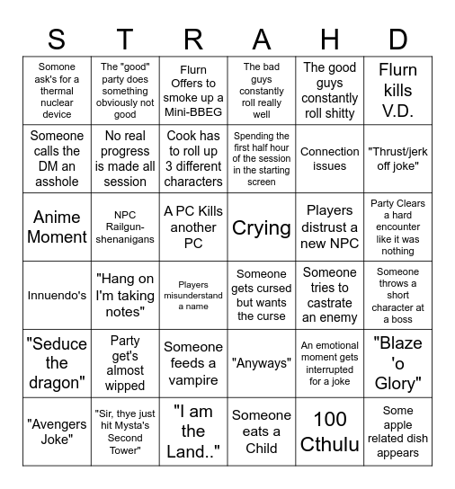 DM Bingo Card