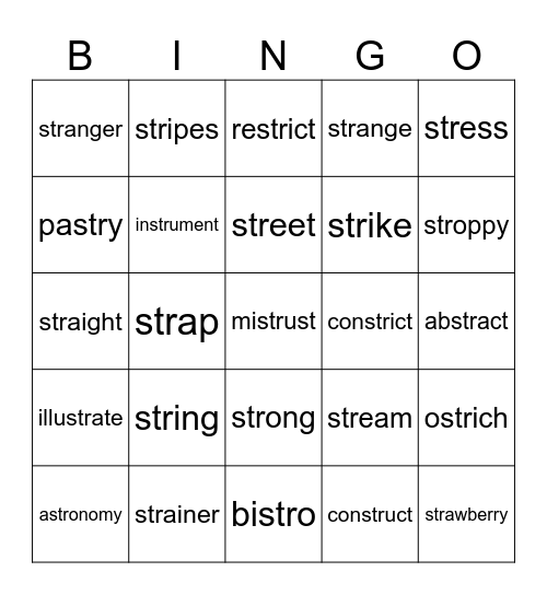 STR words Bingo Card